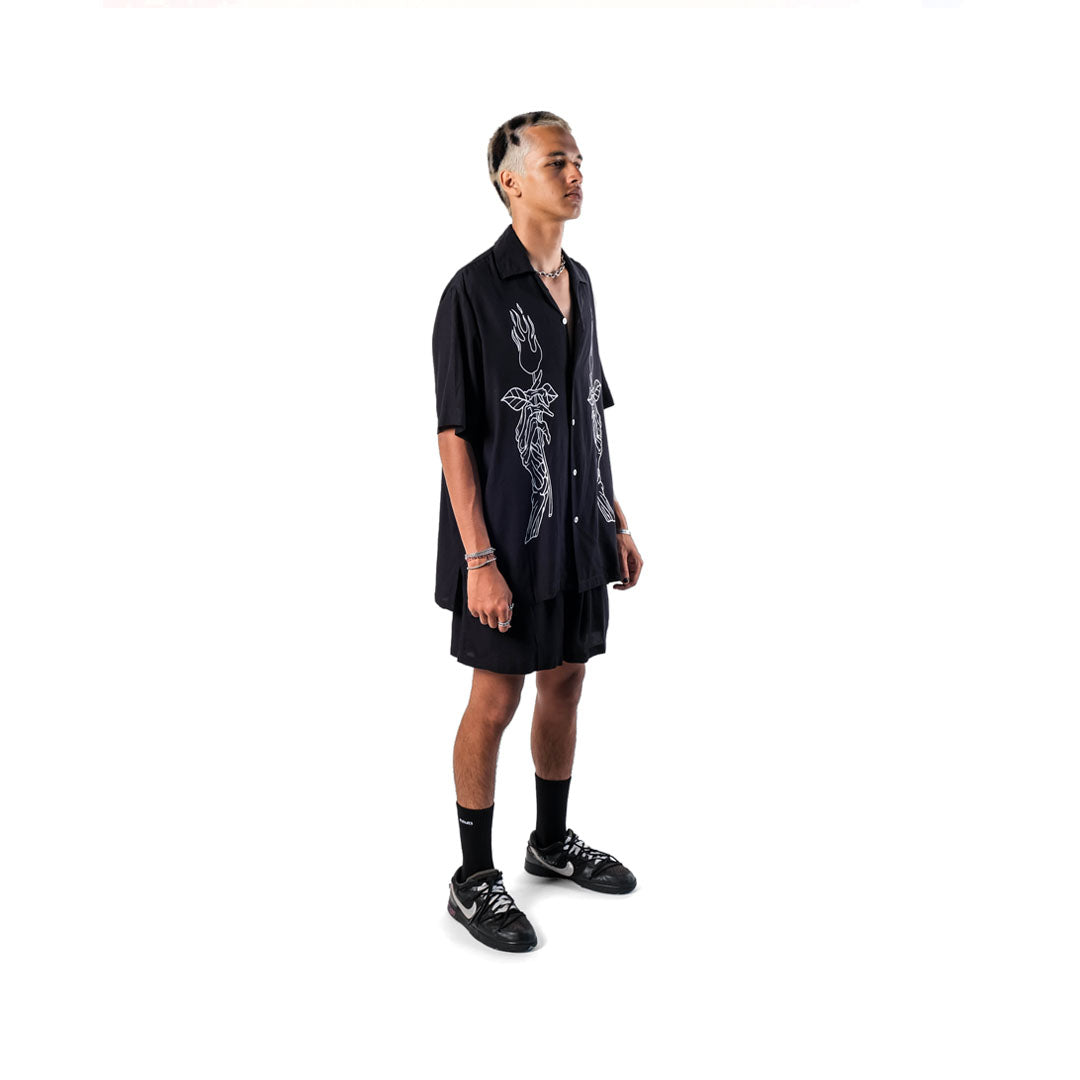 The Esoteric World X Revolver Shirt Flaming Skull Black