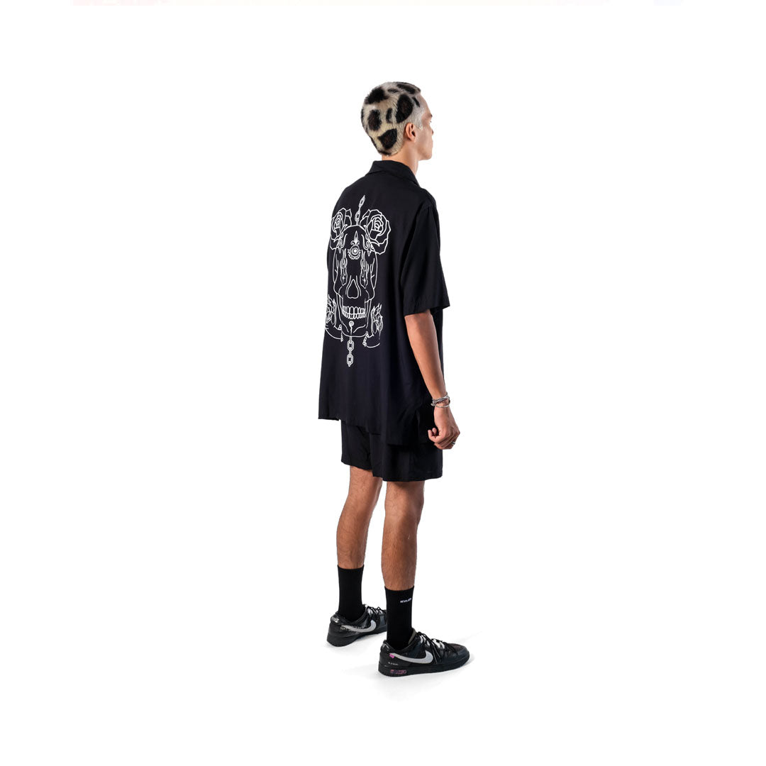 The Esoteric World X Revolver Shirt Flaming Skull Black