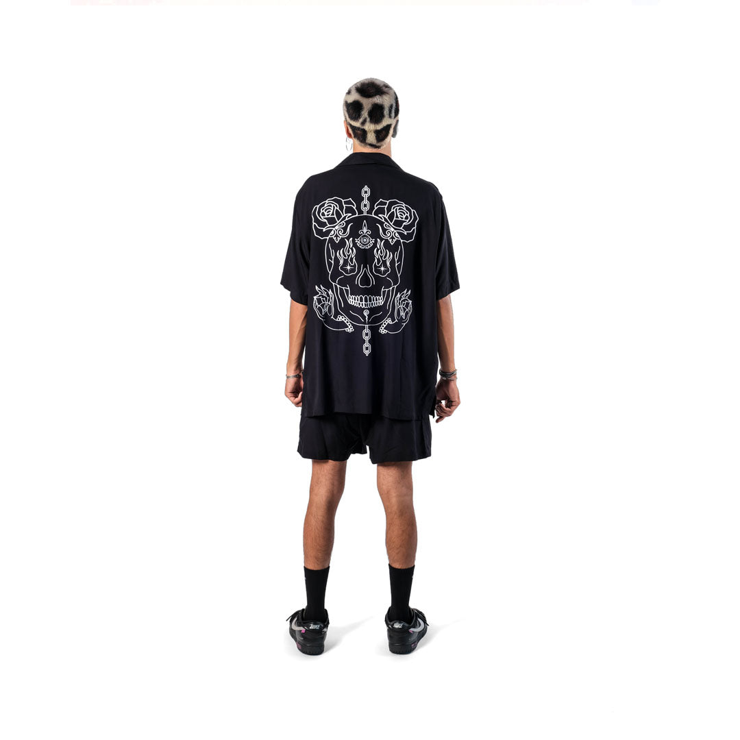 The Esoteric World X Revolver Shirt Flaming Skull Black