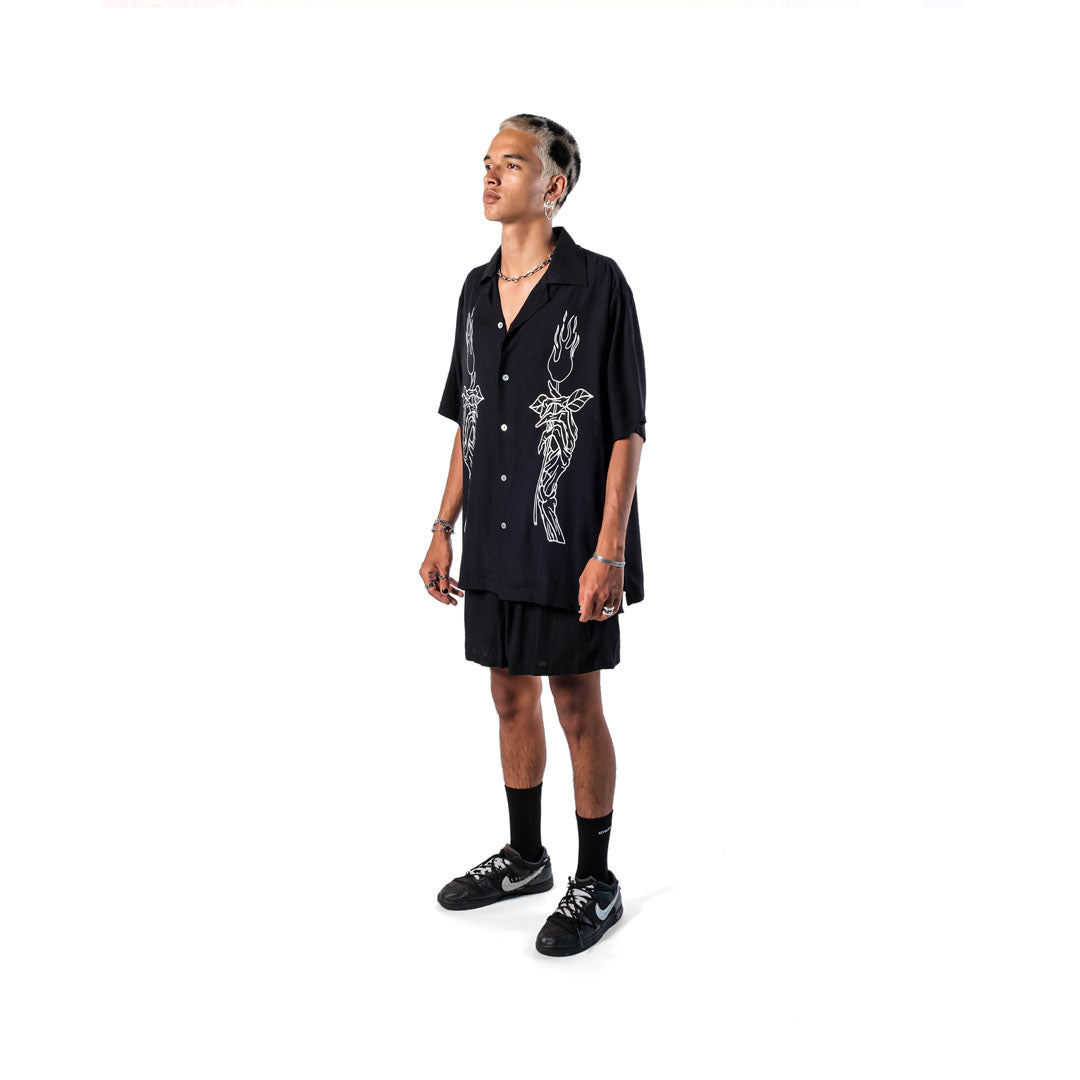 The Esoteric World X Revolver Shirt Flaming Skull Black