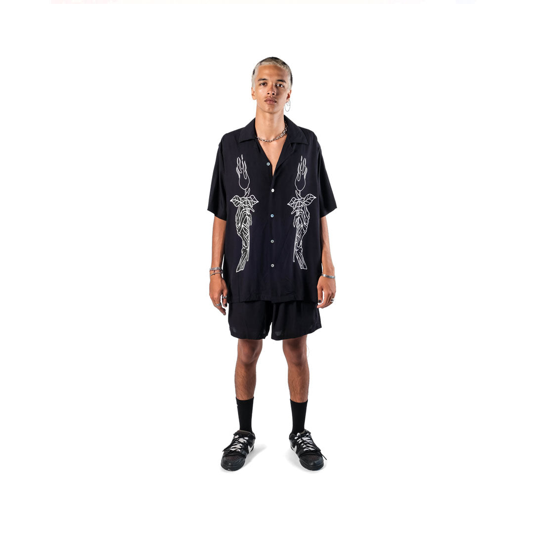 The Esoteric World X Revolver Shirt Flaming Skull Black