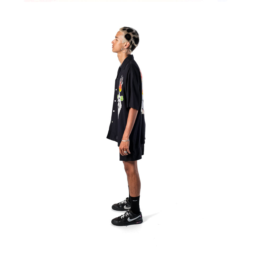 The Esoteric World X Revolver Shirt Flaming Skull Multi