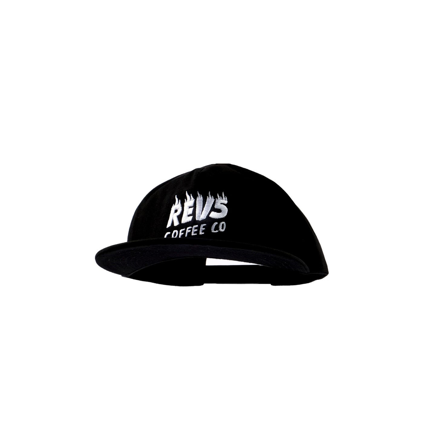Revs Coffee Co Black Snapback Hat Cotton Twill Embroidered Flat Brim Structured 5 Panel