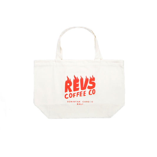 Revs Coffee Co White Tote Bag Double Oxford Screen Printed
